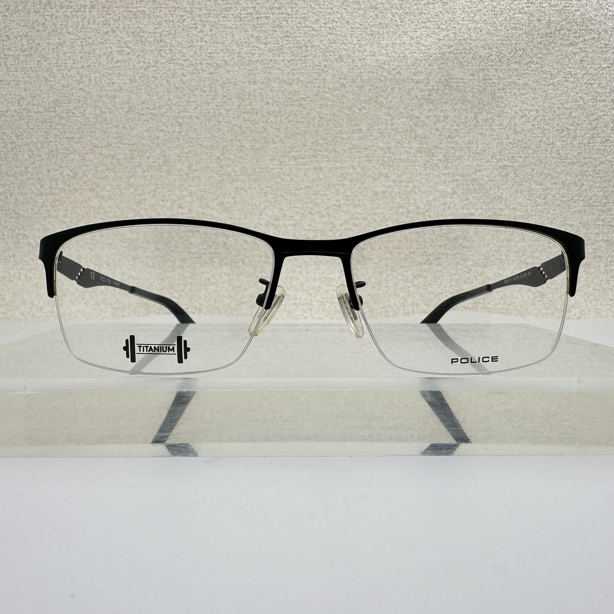 意大利POLICE眼镜框男款可配近视半框VPL707K纯钛74