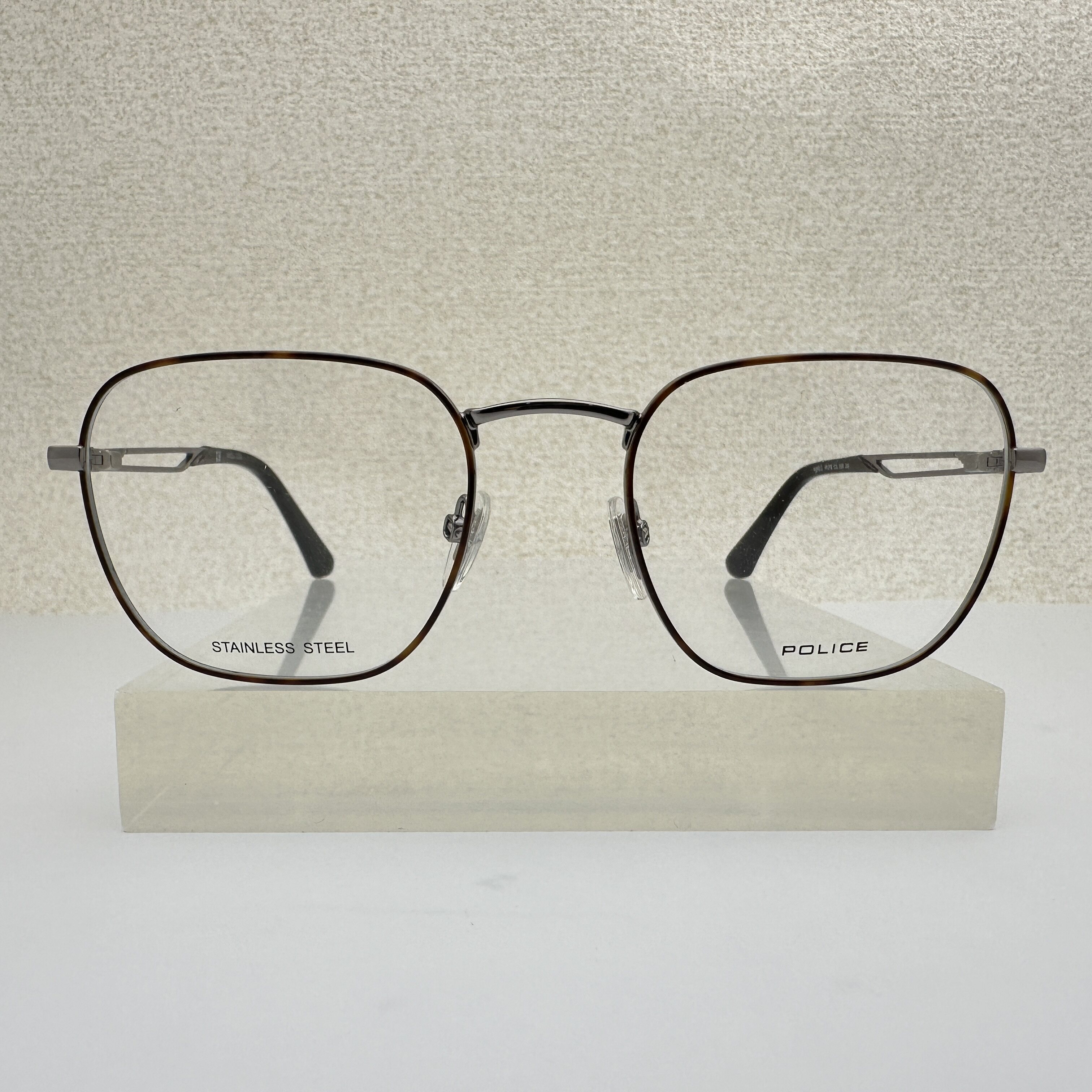 意大利police男士近视眼镜框VPLF08高级不锈钢多边形方框72