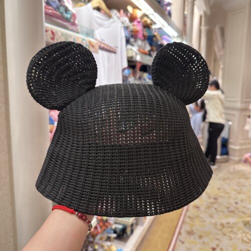 香港迪士尼乐园米奇Mickey黑色编织透气立体小耳朵休闲帽