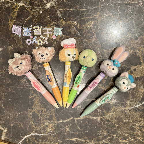 香港迪士尼 达菲熊饼饼星黛露olu雪莉玫 毛绒可爱卡通伸缩圆珠笔