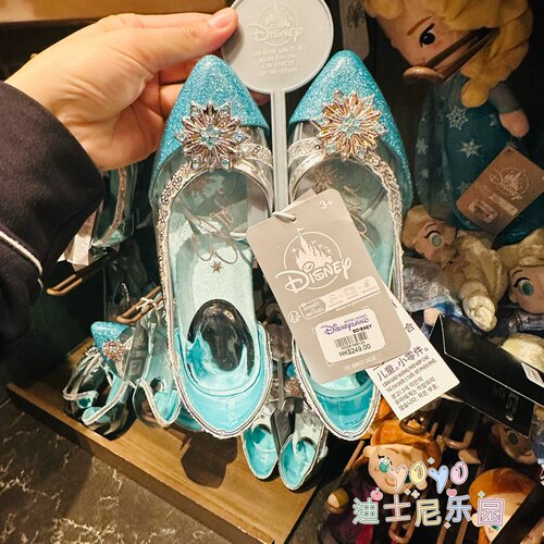 香港迪士尼 冰雪奇缘 艾莎公主鞋 尖头平底鞋 女童cos装扮鞋子