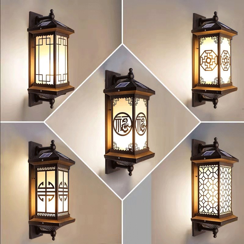 户外壁灯复古太阳能门柱灯中式防水庭院灯室外花园别墅.围墙大门