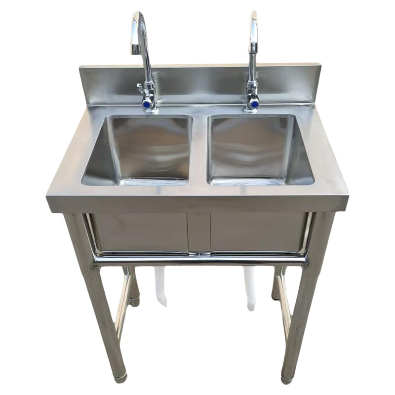 商用不锈钢厨房水槽双眼水池小双槽带支架M洗碗池洗菜池检查两连