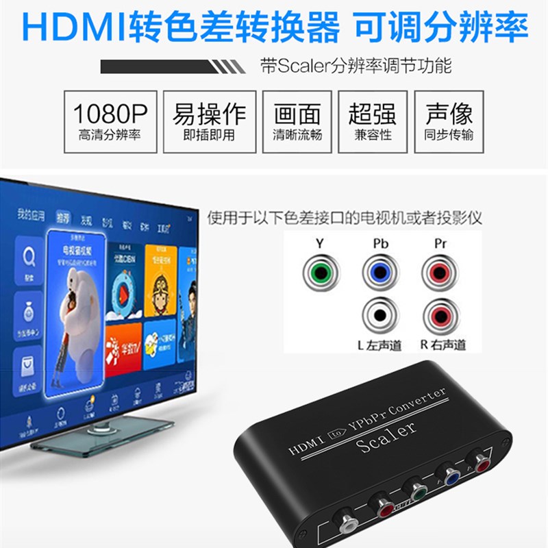 HDMI转YPBPR色h差分量线转换头RAC莲花五色差绿蓝红接头线PS2/Wii