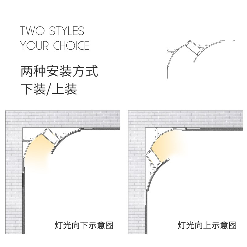 免吊顶洗墙e灯明装反光灯槽顶角免开槽回光灯石膏线阴角线性灯铝