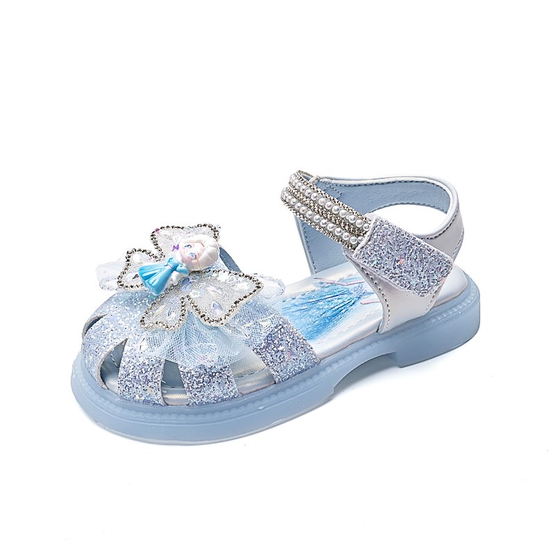 洋气女童凉鞋儿童夏季包头2024新款软底水晶O小童带亮灯爱莎公主
