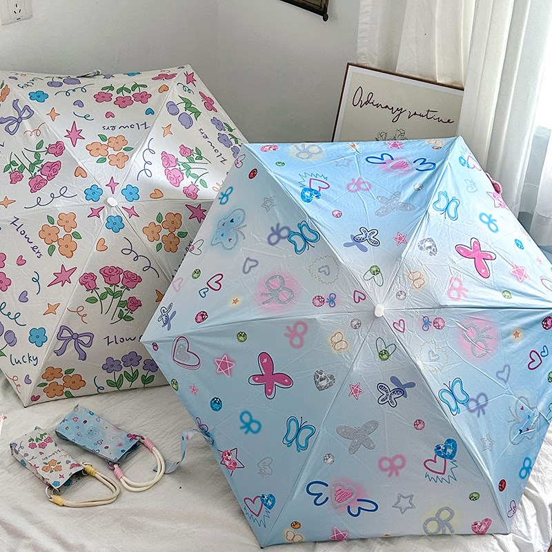 Rosy卡片太阳伞黑胶防晒防紫外线晴雨两用女折叠T遮阳小巧便携雨