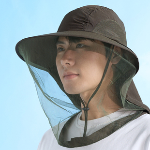夏季男士养蜂防蚊虫防晒遮阳夜间钓鱼帽户外野外网纱太阳帽子女