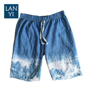 蓝染儿童短裤棉麻宝宝夏季云南大理白族手工扎染纯植物草木染裤子