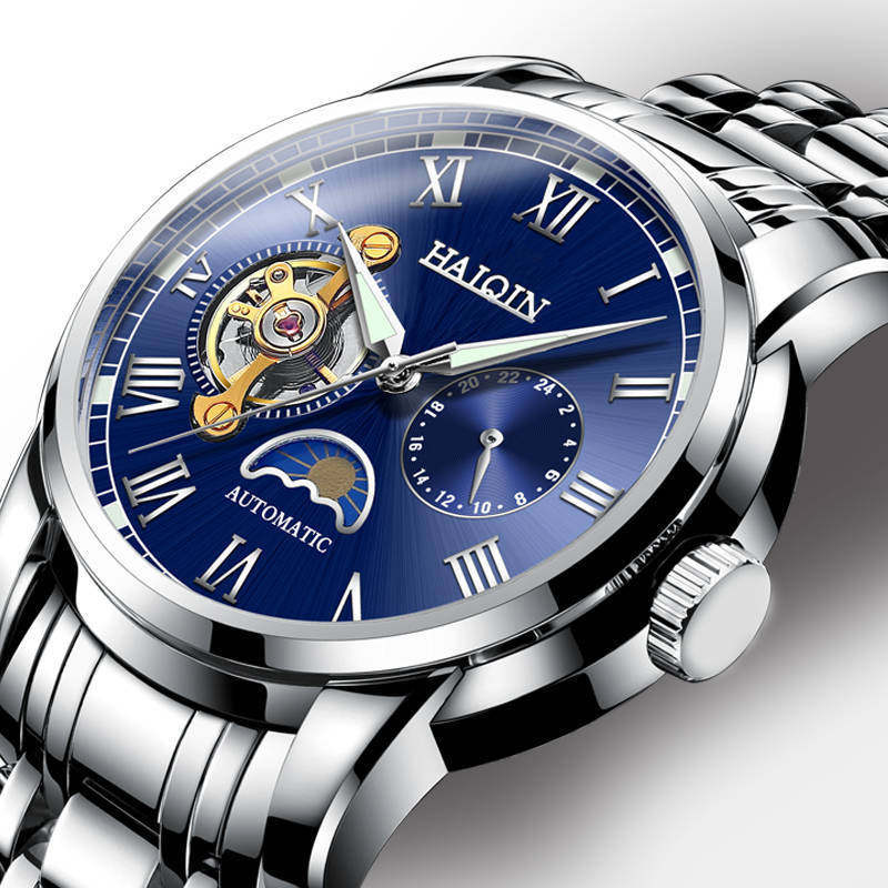 正品海琴手表男士陀飞轮全自动机械表镂空透底精钢防水夜光男表潮