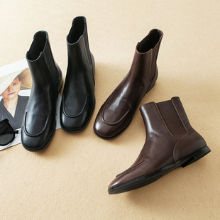 手工感圆方头切尔西牛皮短靴5E071 时髦显贵有调性 蛮文 意大利单