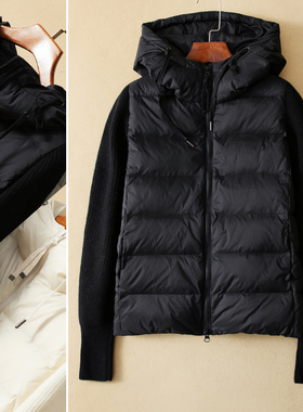 蛮文 精致显瘦VERY好穿 羊毛针织袖拼接 假两件连帽羽绒服女26250