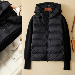 拼接 羊毛针织袖 假两件连帽羽绒服女26250 精致显瘦VERY好穿 蛮文