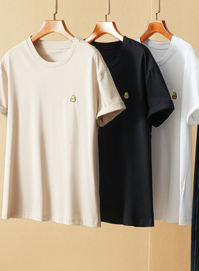 蛮文 100%生态有机棉 液氨凉感 小鸡破壳刺绣圆领短袖T恤女 47075