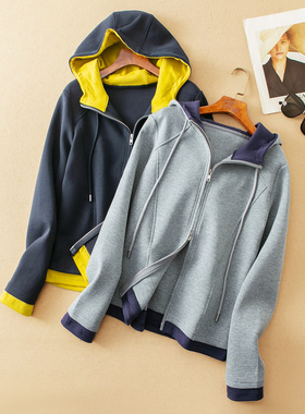 宝藏LU 秒瘦20斤 立裁撞色设计连帽拉链卫衣外套 小个子友好56215