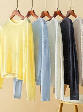 蛮文 爆~好穿显肤白 凉感亚麻天丝镂空针织防晒空调针织罩衫49049