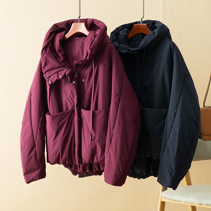 蛮文 显腿长小众设计 高保暖驼绒填充连帽茧形棉衣短外套女 46327