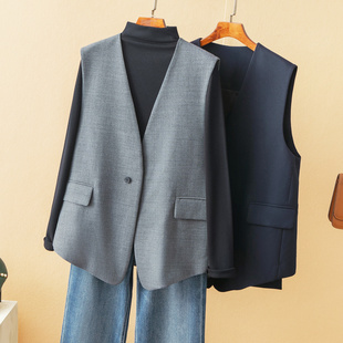 马甲背心56207 气质叠搭一粒扣V领精纺羊毛西装 蛮文 秋冬高级时髦