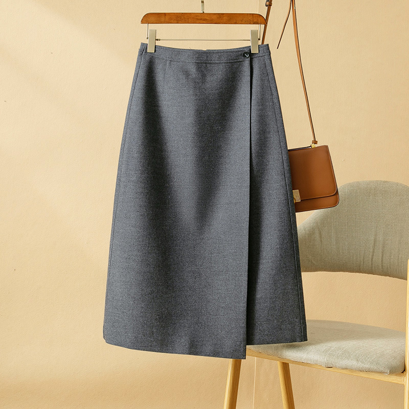 羊毛混纺斜纹复合面料偏A半身裙