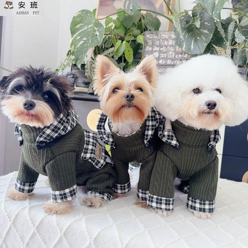 安班泰迪比熊公母狗冬装加厚背开保暖棉衣中小犬牵引防风毛衣帽子