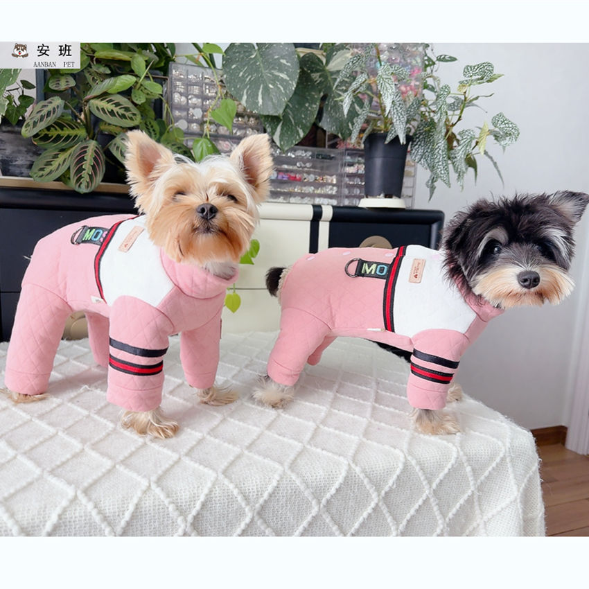 泰迪比熊约克夏狗加厚包肚保暖棉大衣宠物猫咪犬双排扣可牵引冬装