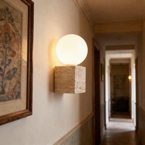 日式侘寂风客厅卧室黄洞石壁灯复古床头民宿酒店玄关过道走廊墙灯