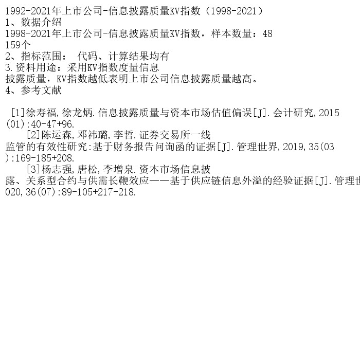 1992-2021年上市公司-信息披露质量KV指数（1998
