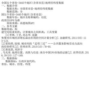 全国31个省份-3445个地区(含省市县)地理经纬度数据