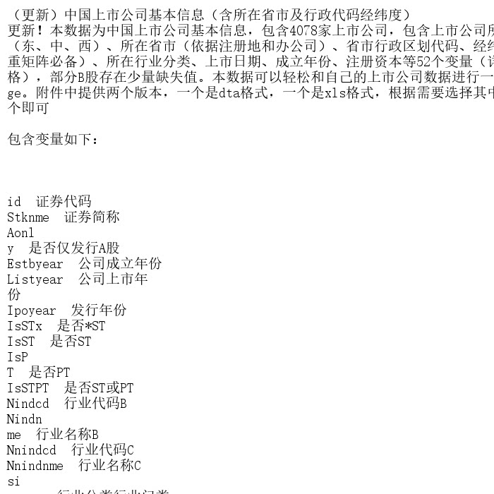 （更新）中国上市公司基本信息（含所在省市及行政代码经纬度）