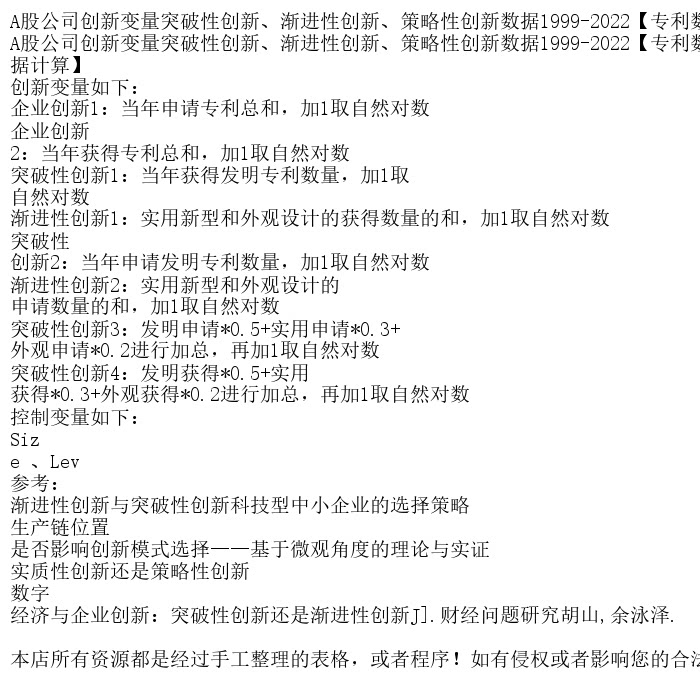 A股公司创新变量突破性创新、渐进性创新、策略性创新数据199