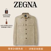 羊毛及桑蚕丝混纺衬衫 ZEGNA杰尼亚男装 橄榄绿亚麻 新品 外套 春季