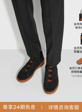 ZEGNA杰尼亚男鞋黑色绒面革Triple Stitch™奢华休闲鞋