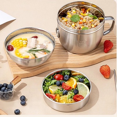 快餐杯不锈钢泡面碗带格子