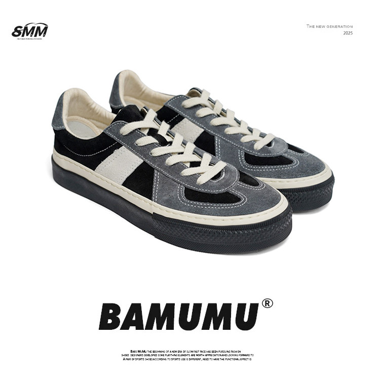 @BAMUMU 硫化鞋男女时尚百搭2025秋冬新款复古磨砂牛皮拼色德训鞋