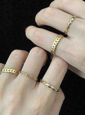 欧美风钛钢金色爱心可叠戴戒指