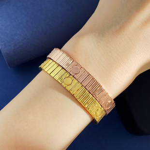 新款条纹格子一字手镯真空电镀18K金钛钢气质高级感情侣卡扣手环