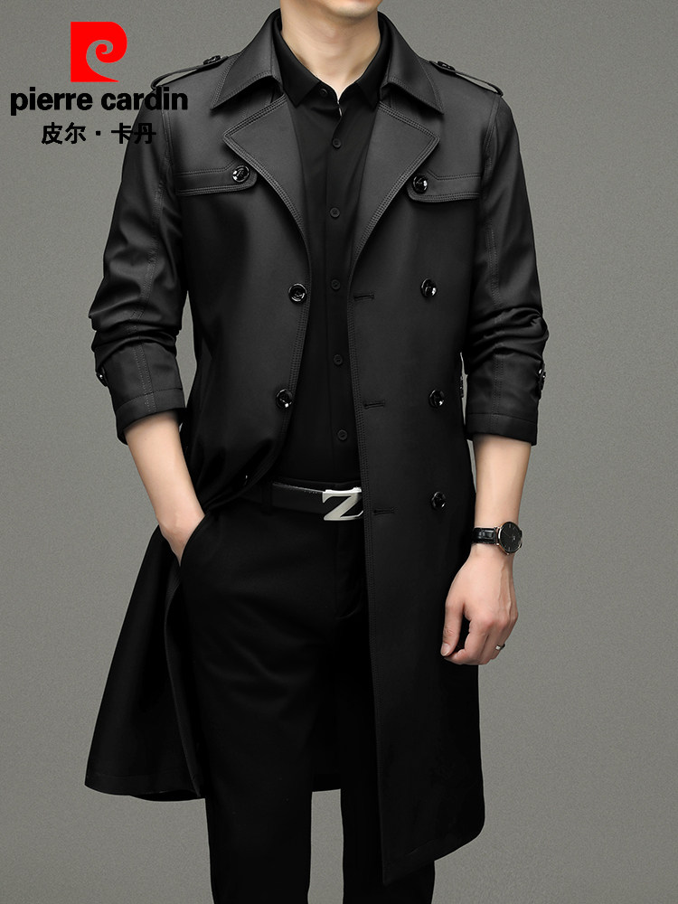 PIERRE CARDIN COUNTER MIDDLE-AGED MENS TRENCH COAT MID-LENGTH OVER-THE-KNEE 2024 SPRING AND AUTUMN NEW BUSINESS BRITISH STYLE JACKET