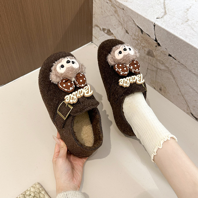 可爱卡通棉鞋女款2025冬季新款加绒保暖居家外穿防滑包头毛毛鞋子