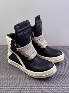 ro男鞋潮2025新款粗鞋带时尚高帮板鞋女增高厚底百搭白色短靴子女