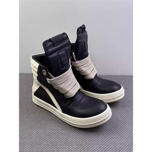 ro男鞋潮2025新款粗鞋带时尚高帮板鞋女增高厚底百搭白色短靴子女