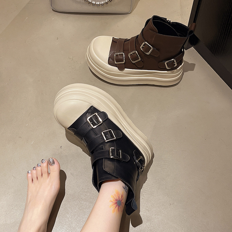 欧货百搭厚底增高马丁靴女2025新款卡扣时尚休闲短靴超轻底女靴子