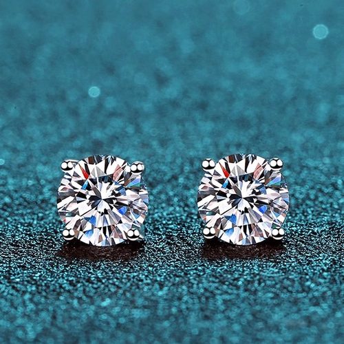 925纯银莫桑石四爪耳钉璀璨星辰