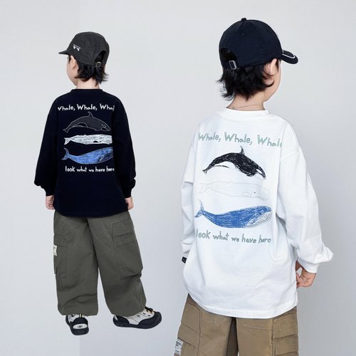 男童长袖T恤春秋男孩打底衫鲸鱼