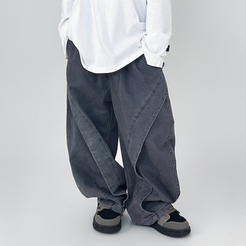 男童时髦裤子儿童复古弯刀老爹裤