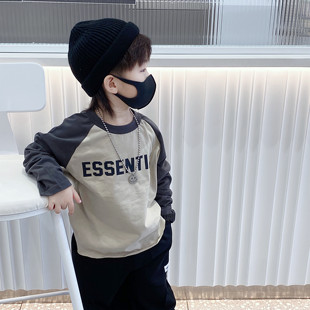 潮牌ESS复线男童长袖T恤中大童新款加绒儿童打底衫宝宝宽松冬款