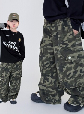 男童裤子春秋儿童迷彩裤工装裤宽松帅气男孩长裤潮