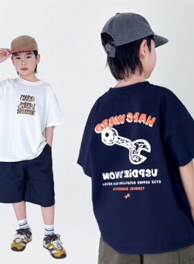 男童短袖T恤夏季薄款透气儿童上衣扳手工装半袖