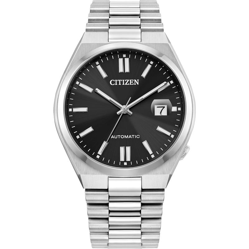 Citizen/西铁城男士机械自动日韩腕表银色表带黄面针日期小时动力