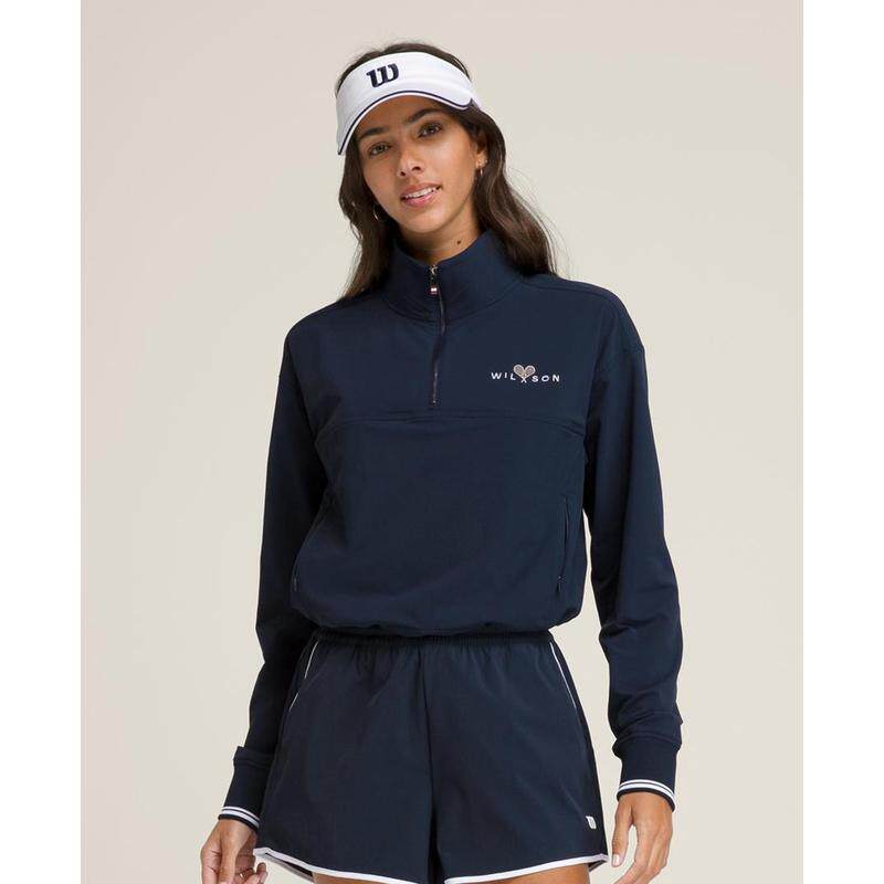 代购Wilson威尔胜女士运动夹克防风快干透气保暖深蓝色半拉链