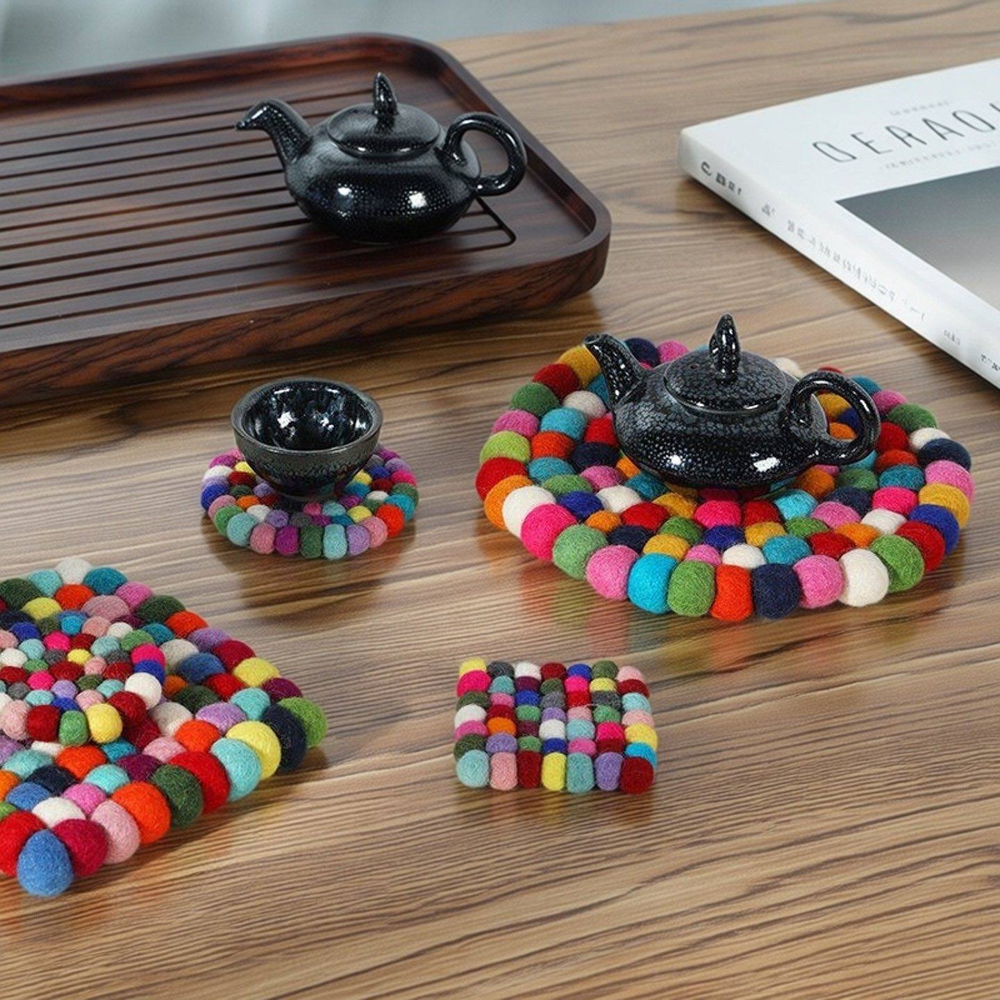 尼泊尔手工彩色球球佛音碗满月钵垫金刚铃杵羊毛毡法器垫供碗杯垫,家居饰品,桌面摆件,淘宝优惠券,粉丝福利购,淘宝优惠卷